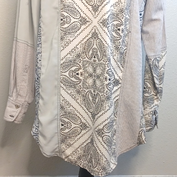 Free People Boho All Patched Up Chambray Bandana Button Down Shirt - Picture 8 of 13